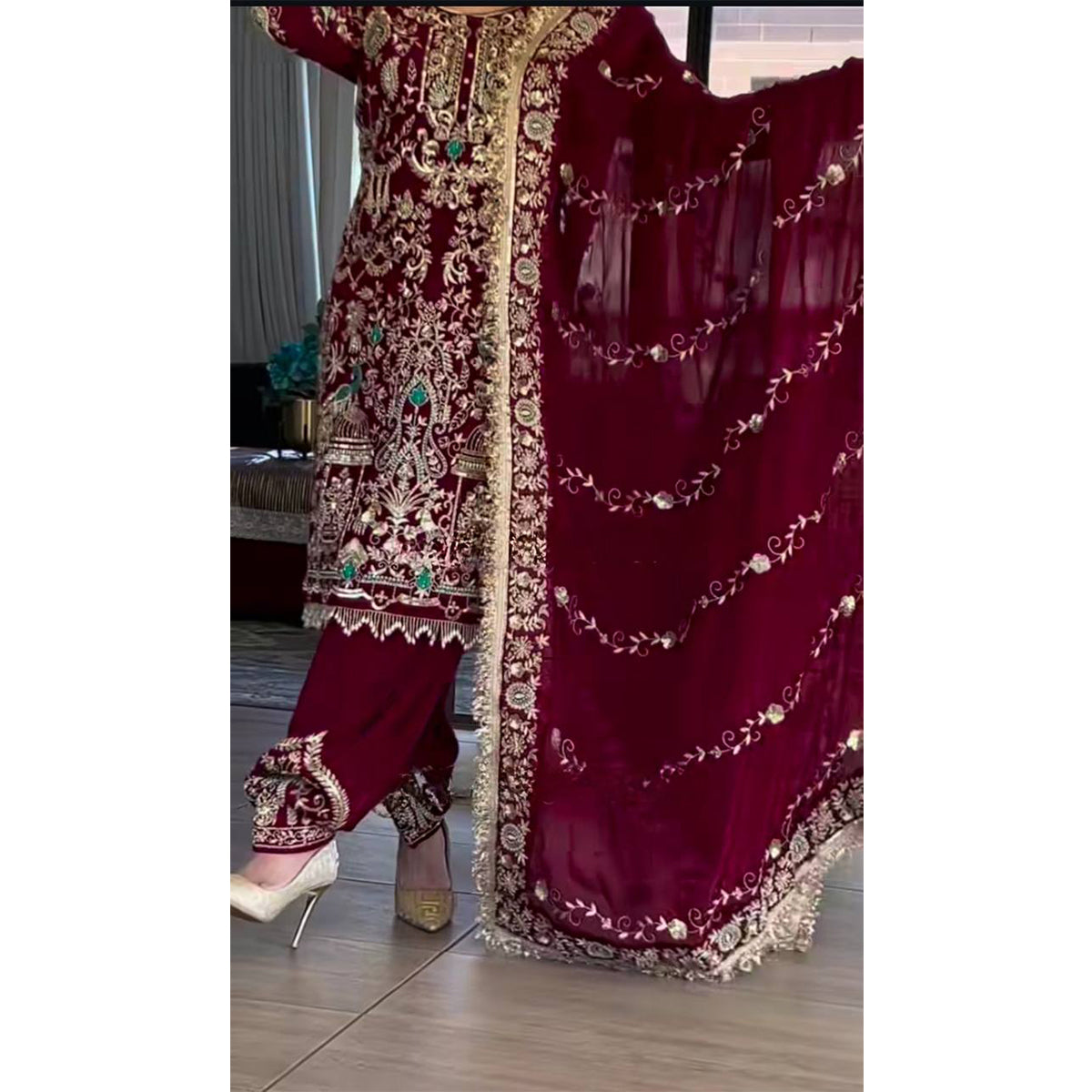 SHAFNUFAB Women's Georgette Ethnic Wear for WomenSemi StitchedSalwarSuit  SF201559