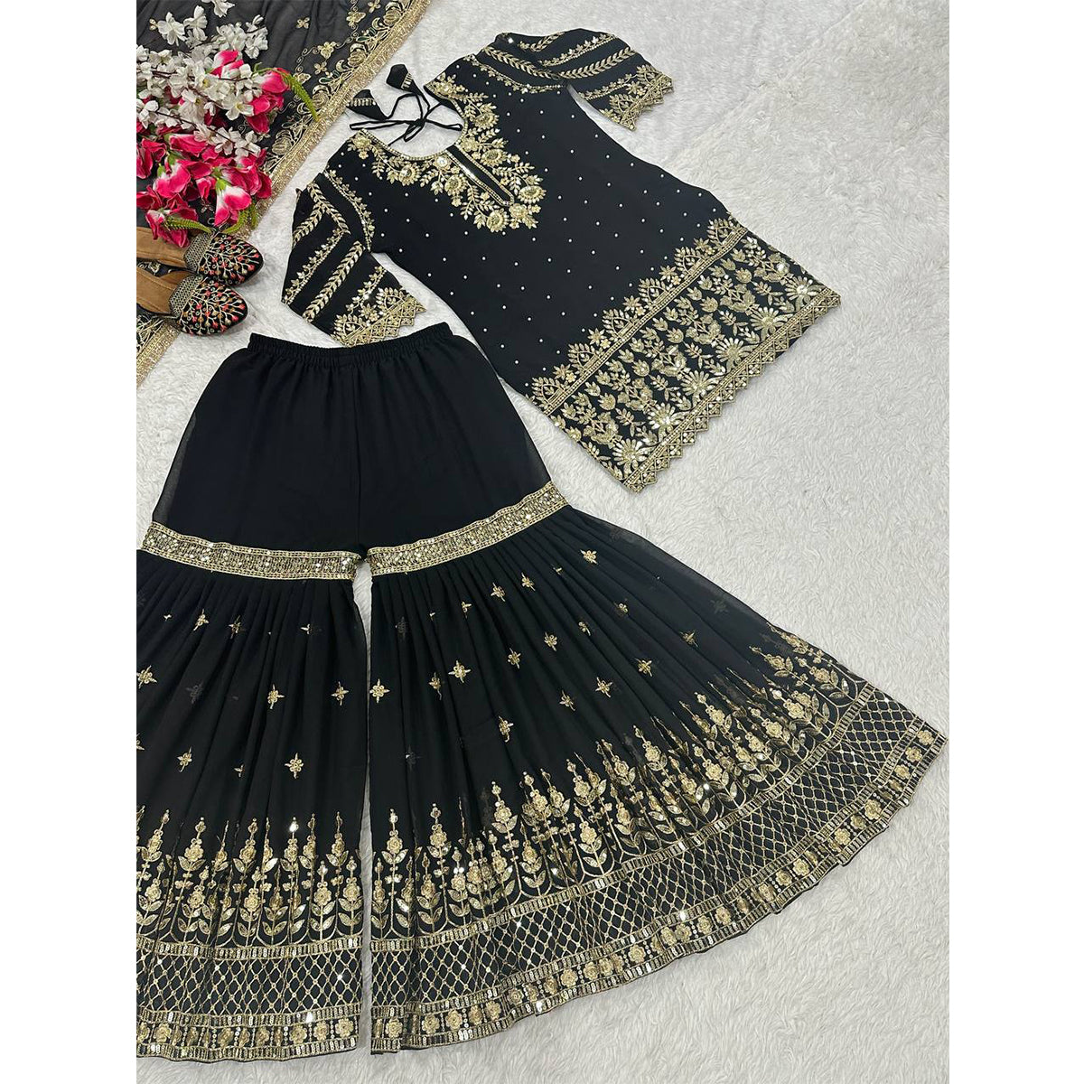SHAFNUFAB Women's Georgette Ethnic Wear for WomenSemi StitchedSalwarSuit  SF201561