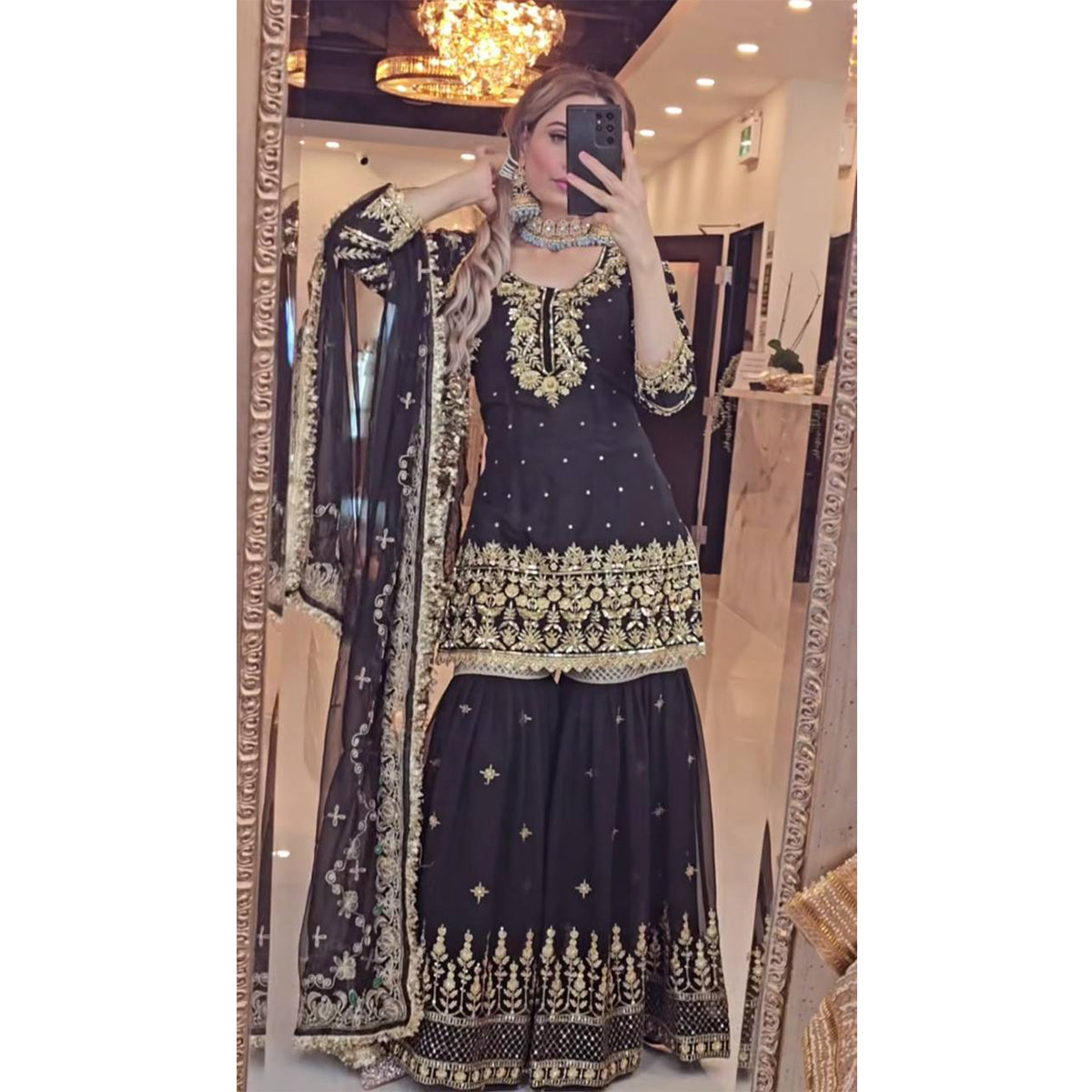 SHAFNUFAB Women's Georgette Ethnic Wear for WomenSemi StitchedSalwarSuit  SF201561