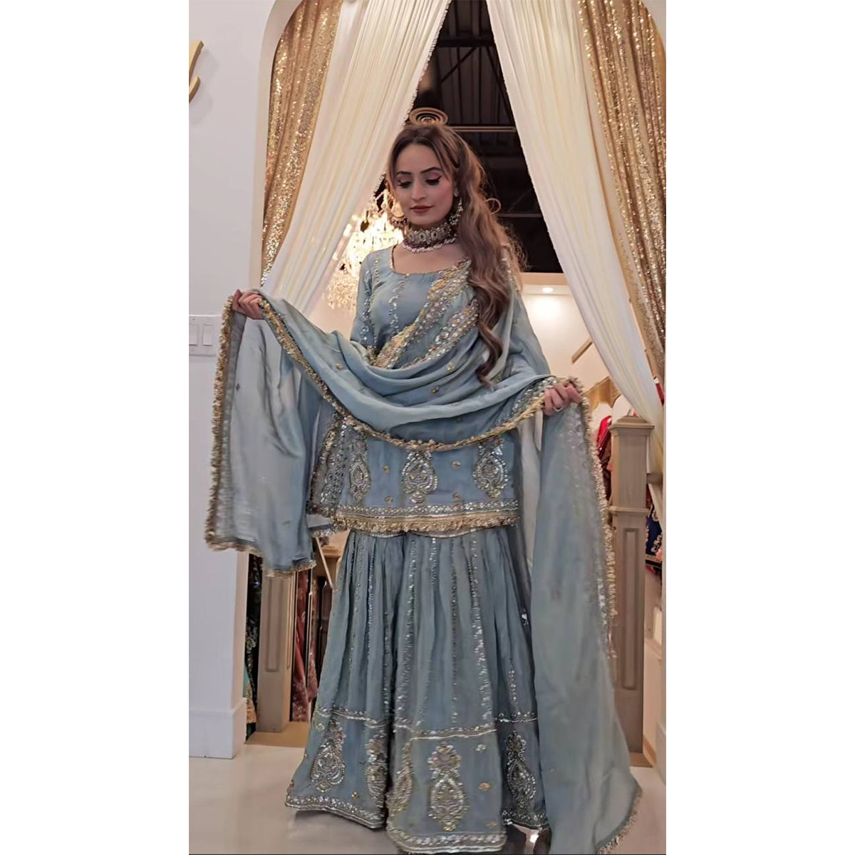 SHAFNUFAB Women's Georgette Ethnic Wear for WomenSemi StitchedSalwarSuit Pakistani Suit  SF201564