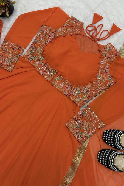 SHAFNUFAB Women's Georgette Ethnic Wear for WomenSemi Stitched sarara Suit Diwali Special SF201568