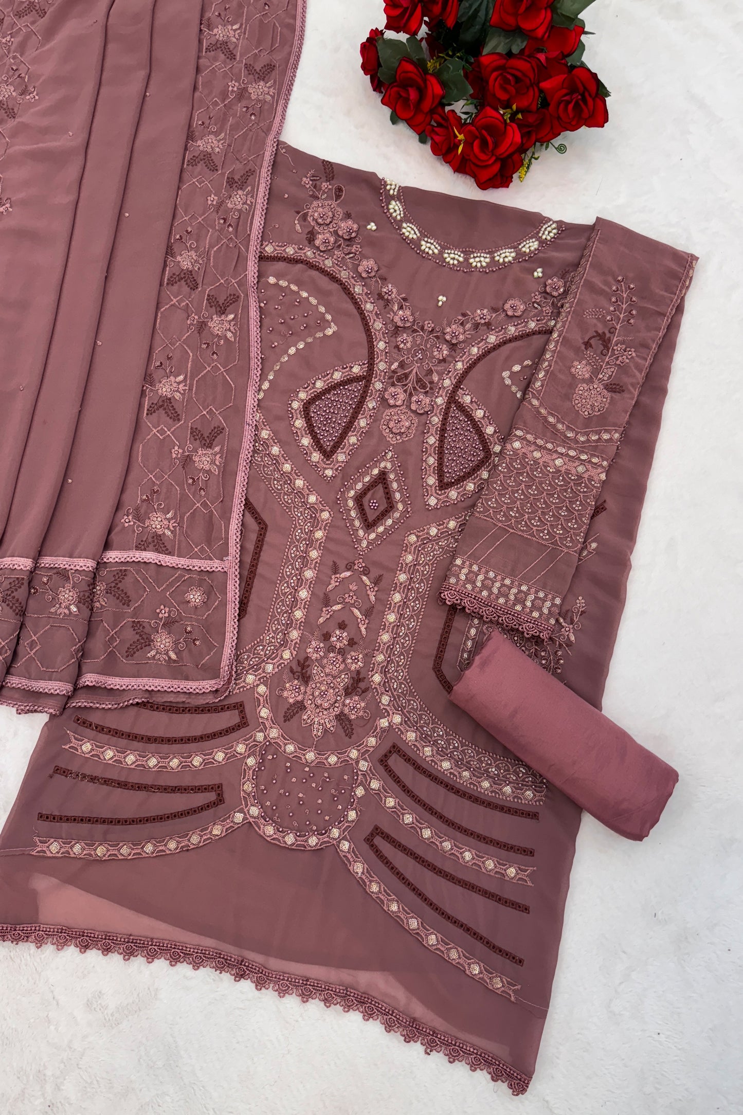 SHAFNUFAB Women's Georgette Ethnic Wear for WomenSemi Stitched sarara Suit Pakistani SuitSF201570