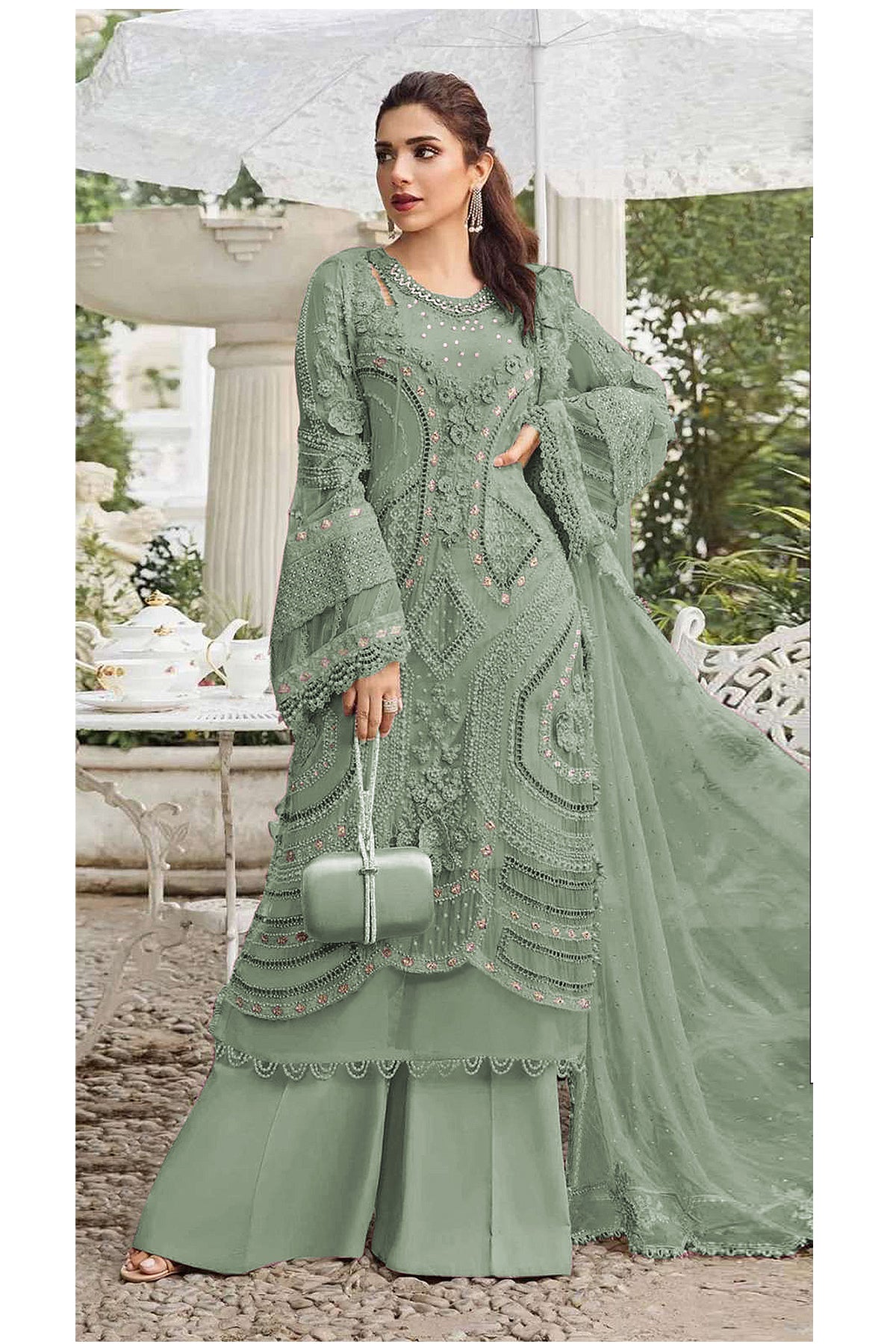 SHAFNUFAB Women's Georgette Ethnic Wear for WomenSemi Stitched sarara Suit Pakistani SuitSF201572