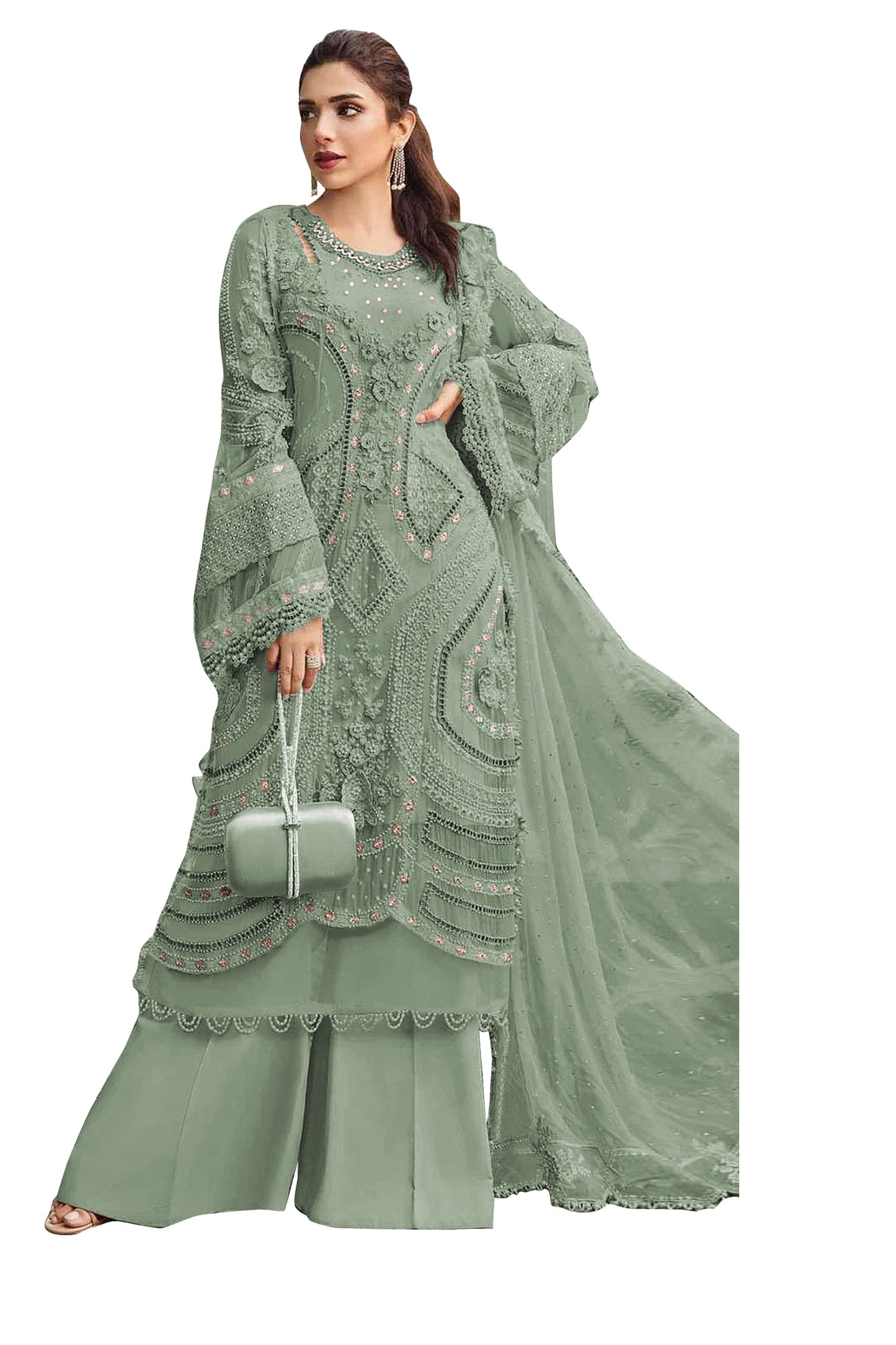 SHAFNUFAB Women's Georgette Ethnic Wear for WomenSemi Stitched sarara Suit Pakistani SuitSF201572