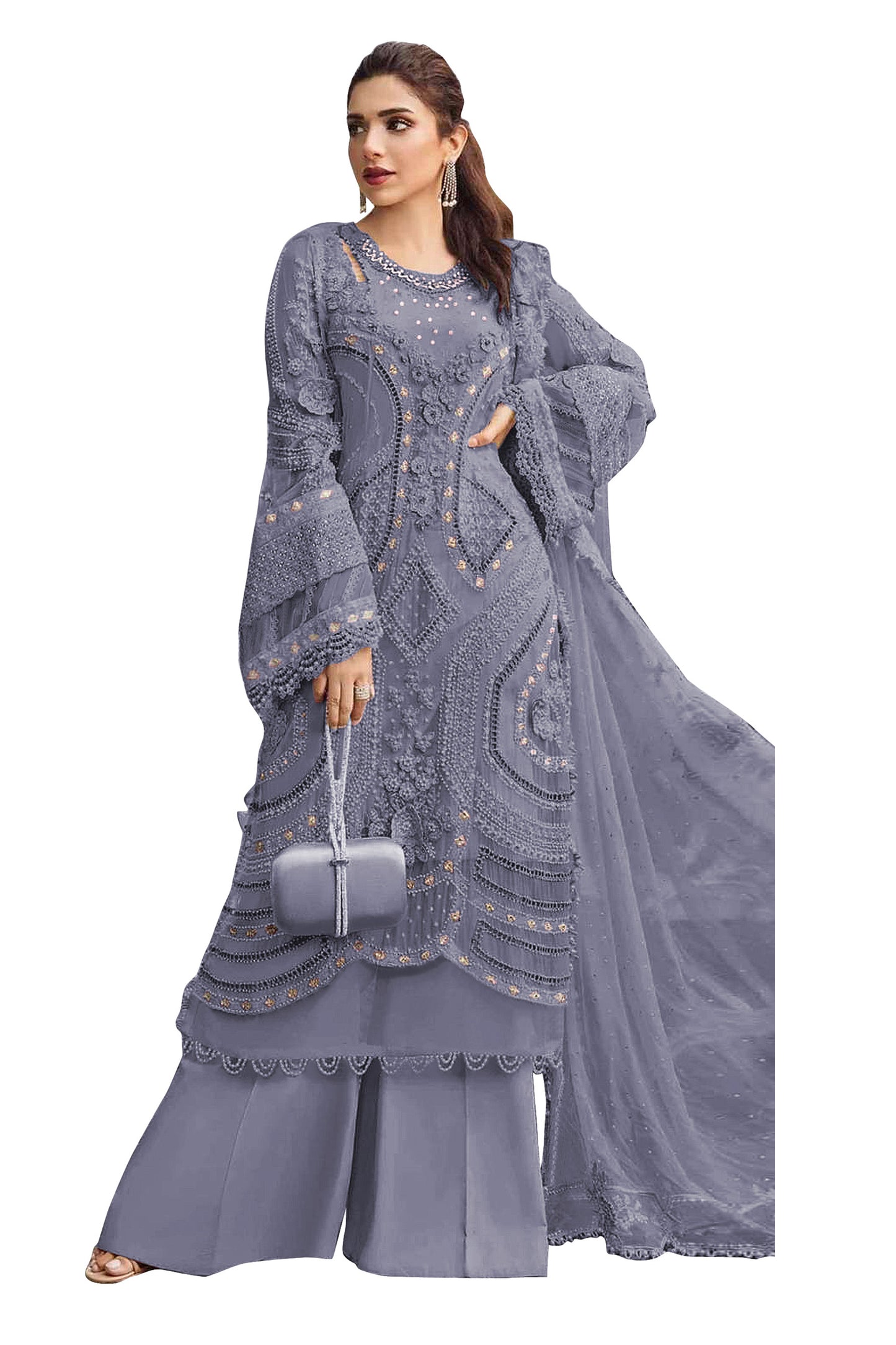 SHAFNUFAB Women's Georgette Ethnic Wear for WomenSemi Stitched sarara Suit Pakistani Suit SF201573