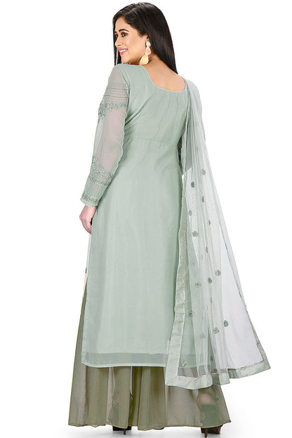 SHAFNUFAB Women's Net Ethnic Wear for WomenSemi StitchedSalwarSuit   SF20174  Diwali Outfit Bridal Sky Blue  Colour Indian CasualWearSalwarSuit IN Eid