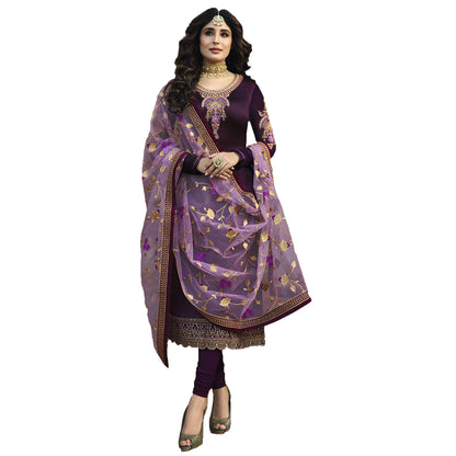 SHAFNUFAB Women's Satin Ethnic Wear for WomenSemi StitchedSalwarSuit   SF20190  Diwali Outfit Bridal Dark purple  Colour Indian CasualWearSalwarSuit IN Eid