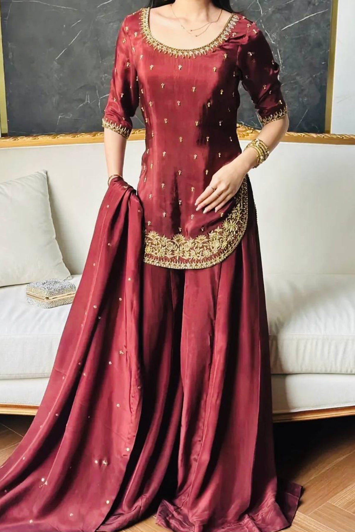SHAFNUFAB Women's Georgette Ethnic Wear for WomenSemi StitchedSalwarSuit  SF241104