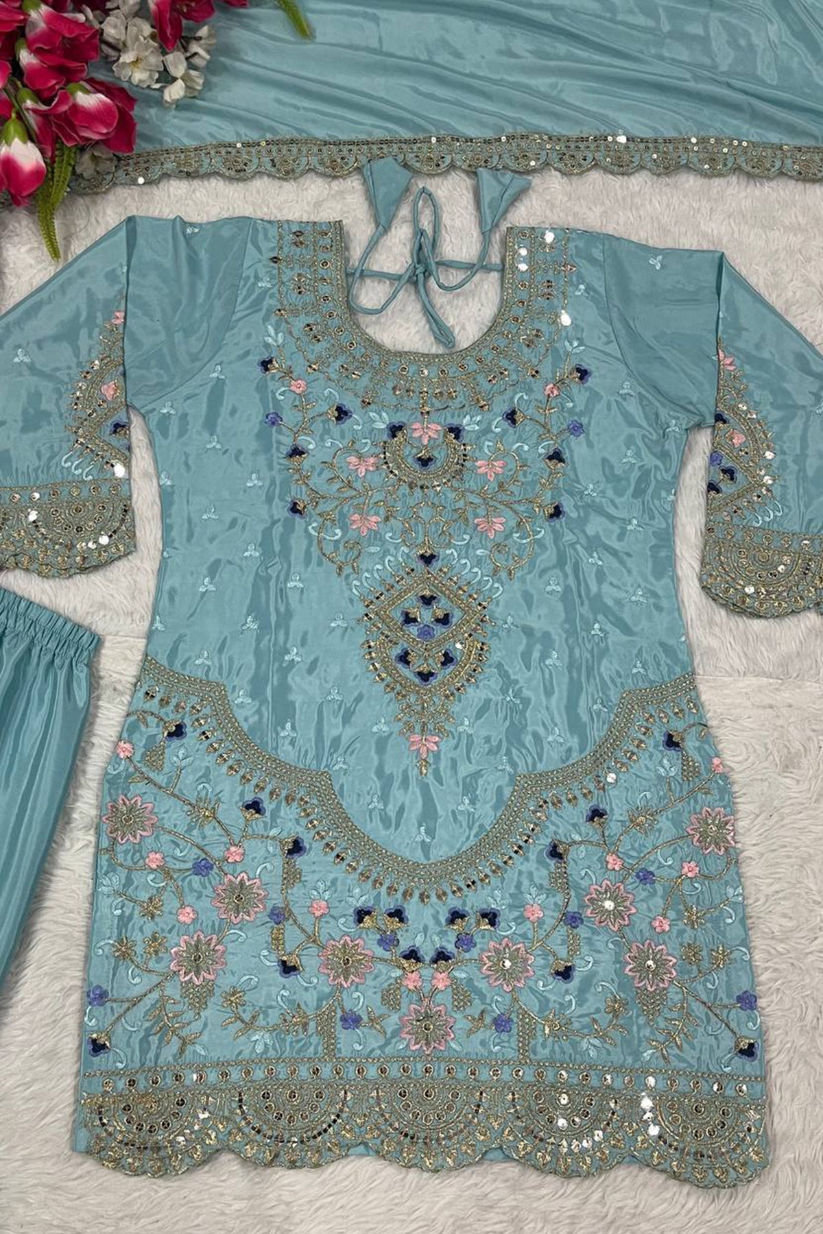 SHAFNUFAB Women's Georgette Ethnic Wear for WomenSemi StitchedSalwarSuit  SF241118