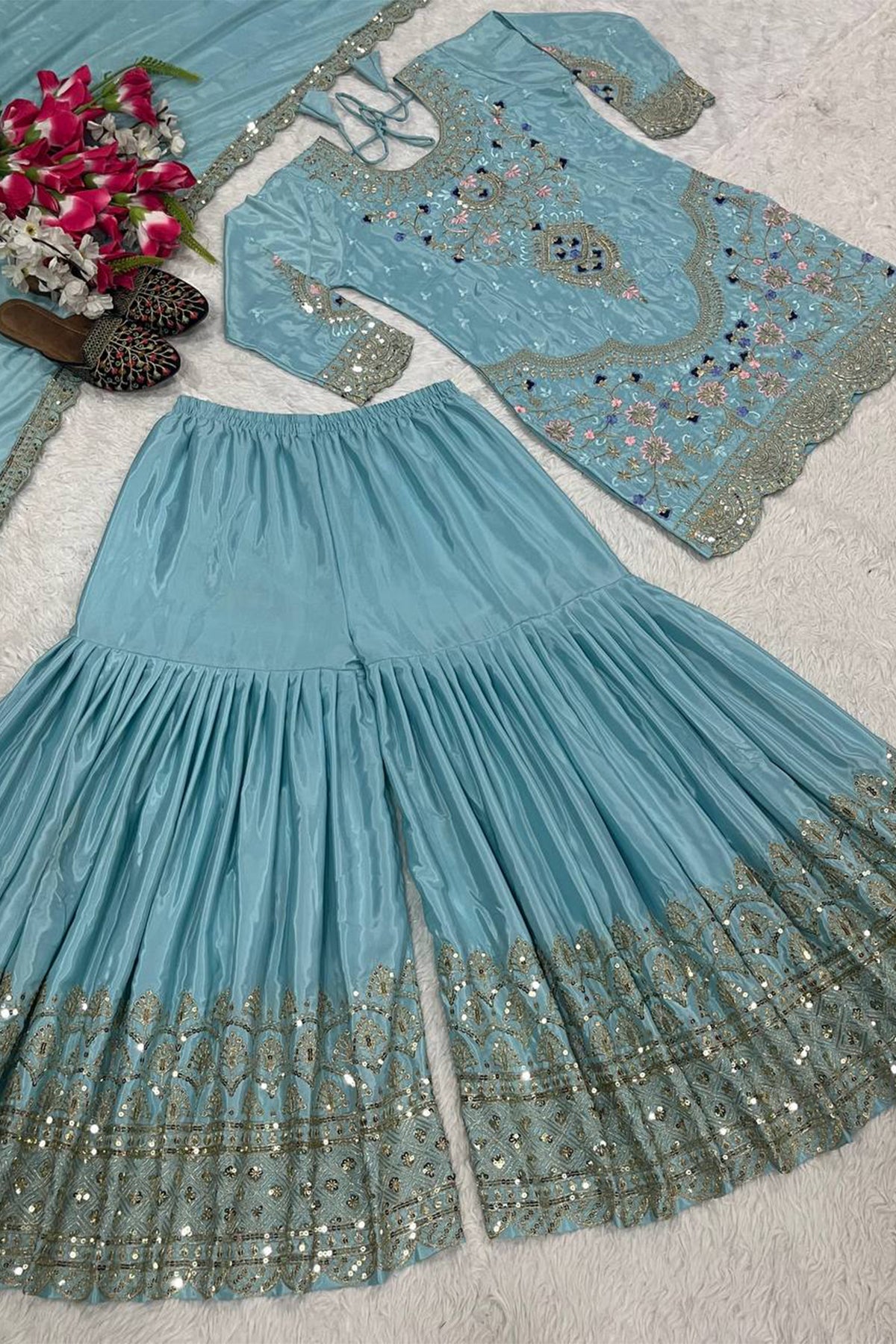 SHAFNUFAB Women's Georgette Ethnic Wear for WomenSemi StitchedSalwarSuit  SF241118