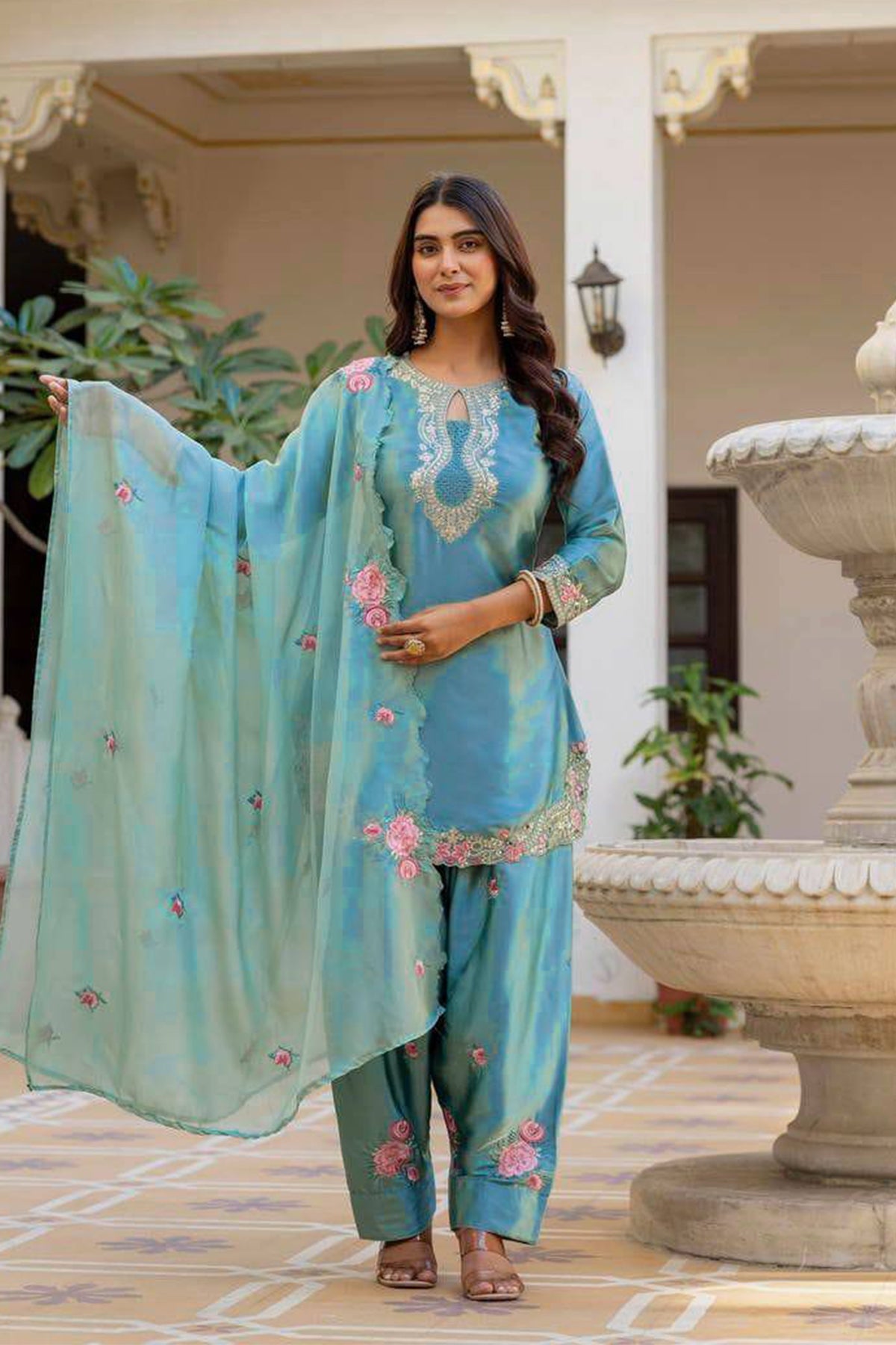 SHAFNUFAB Women's Georgette Ethnic Wear for WomenSemi StitchedSalwarSuit  SF241122