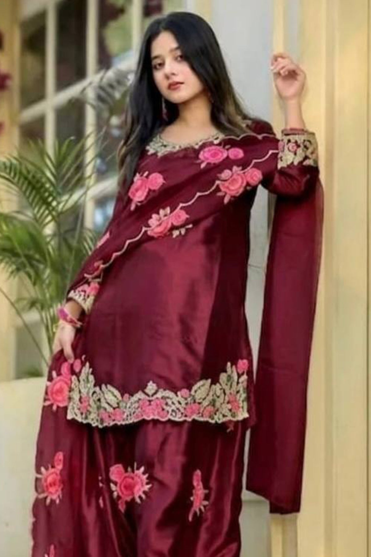 SHAFNUFAB Women's Georgette Ethnic Wear for WomenSemi StitchedSalwarSuit  SF241125