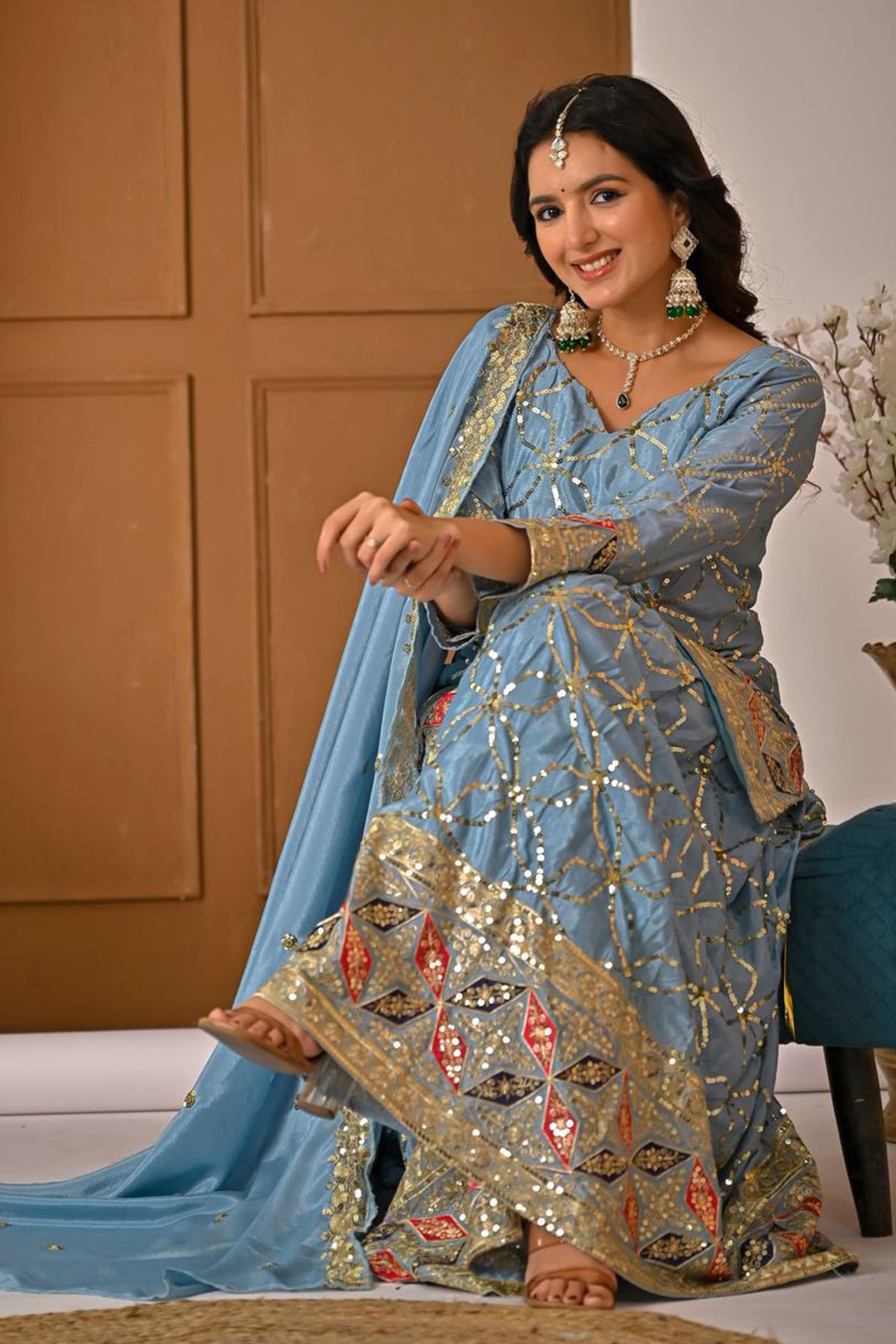 SHAFNUFAB Women's Georgette Ethnic Wear for WomenSemi StitchedSalwarSuit SF241126