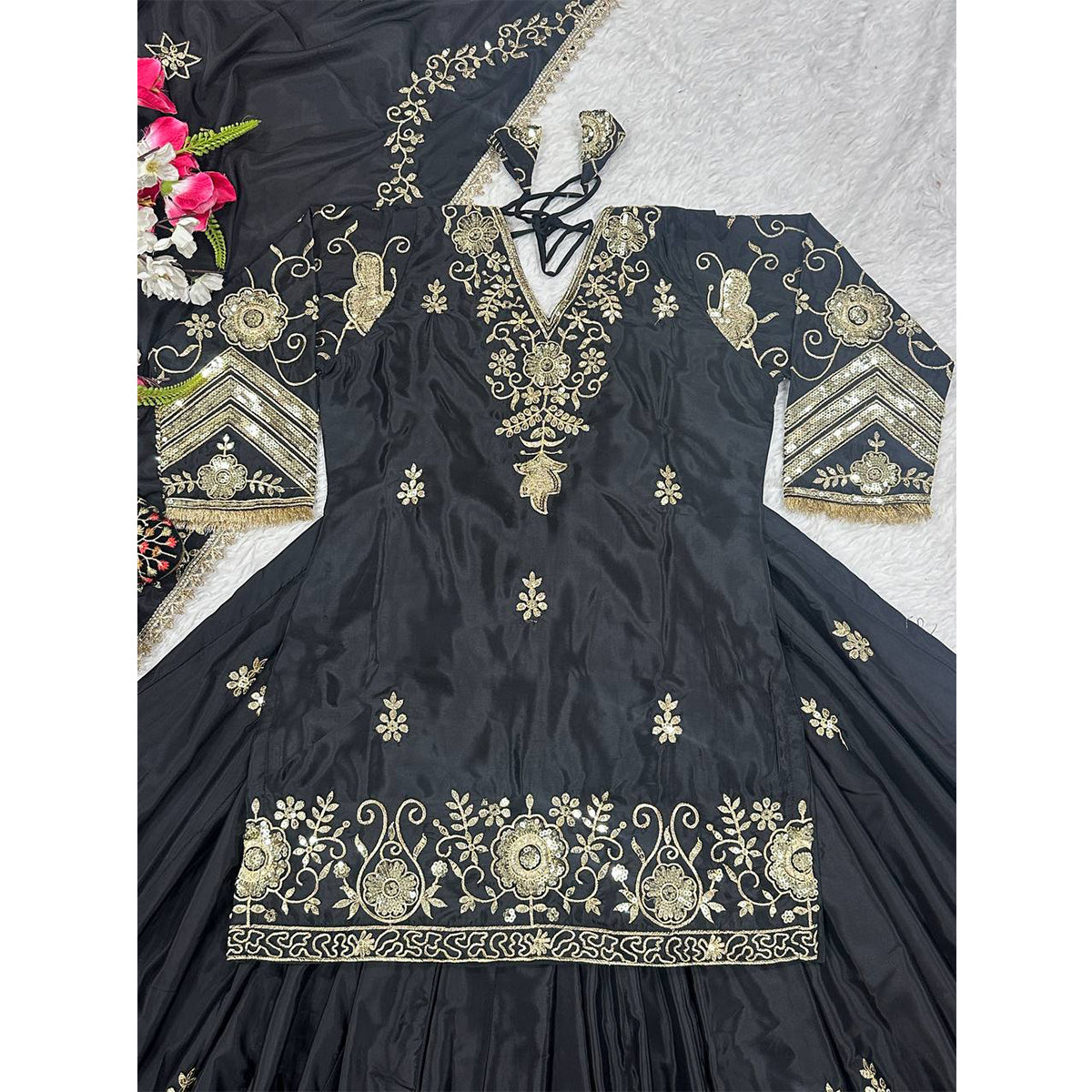 SHAFNUFAB Women's Georgette Ethnic Wear for WomenSemi StitchedSalwarSuit  SF24121
