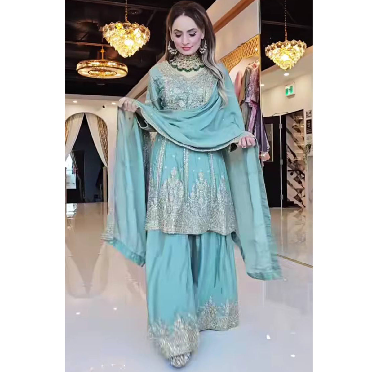 SHAFNUFAB Women's Georgette Ethnic Wear for WomenSemi StitchedSalwarSuit  SF24126