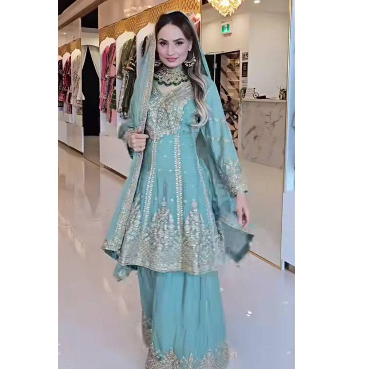 SHAFNUFAB Women's Georgette Ethnic Wear for WomenSemi StitchedSalwarSuit  SF24126