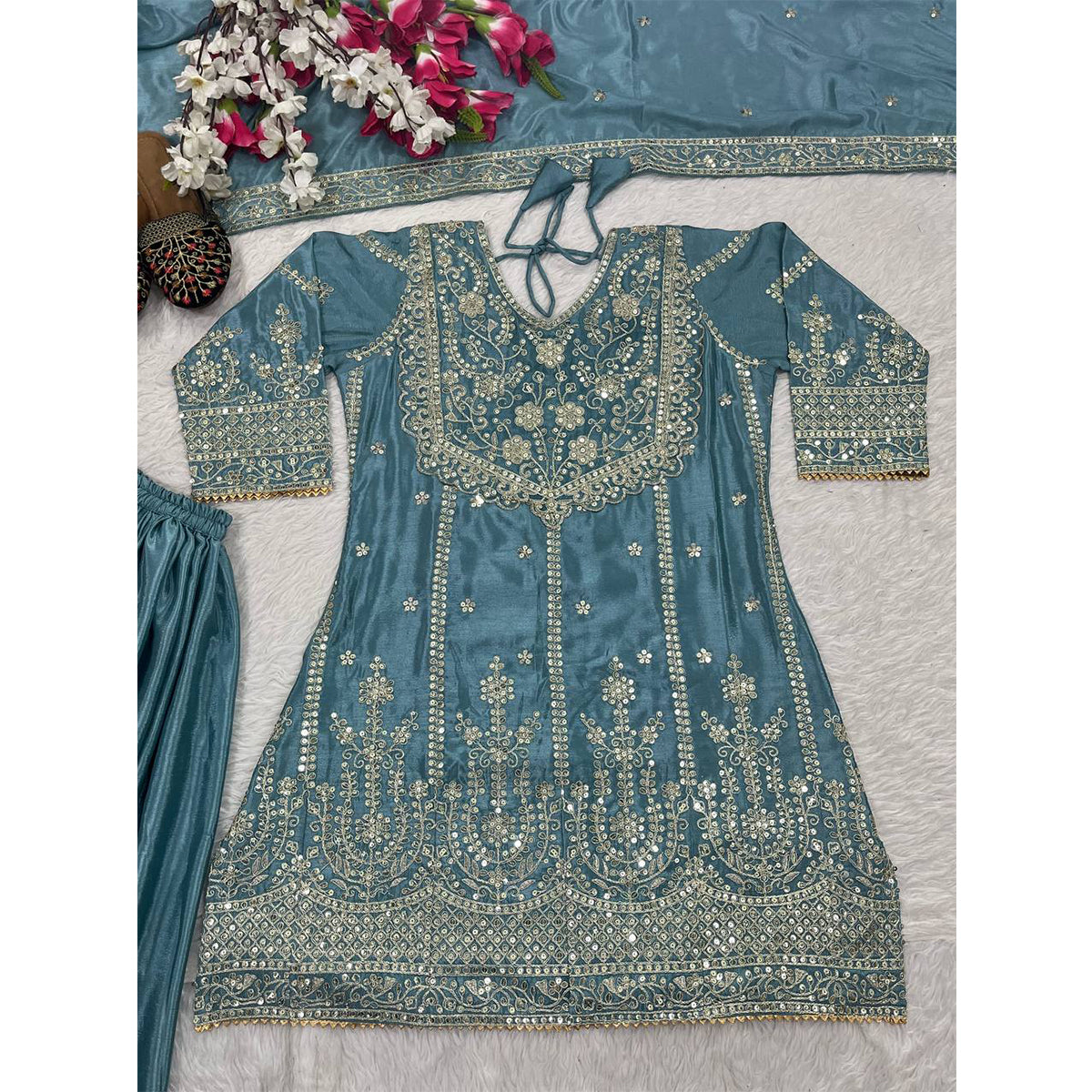 SHAFNUFAB Women's Georgette Ethnic Wear for WomenSemi StitchedSalwarSuit  SF24126
