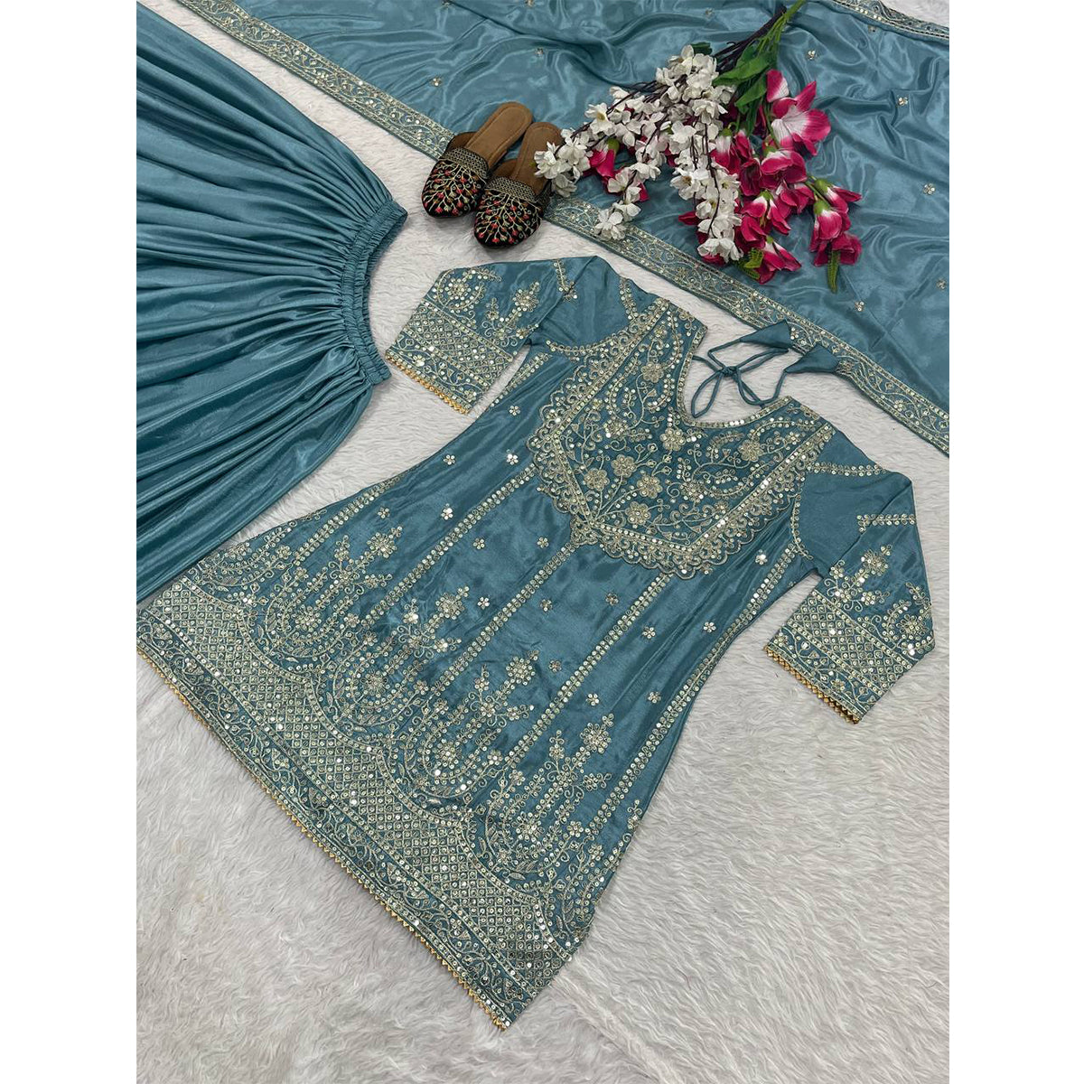 SHAFNUFAB Women's Georgette Ethnic Wear for WomenSemi StitchedSalwarSuit  SF24126