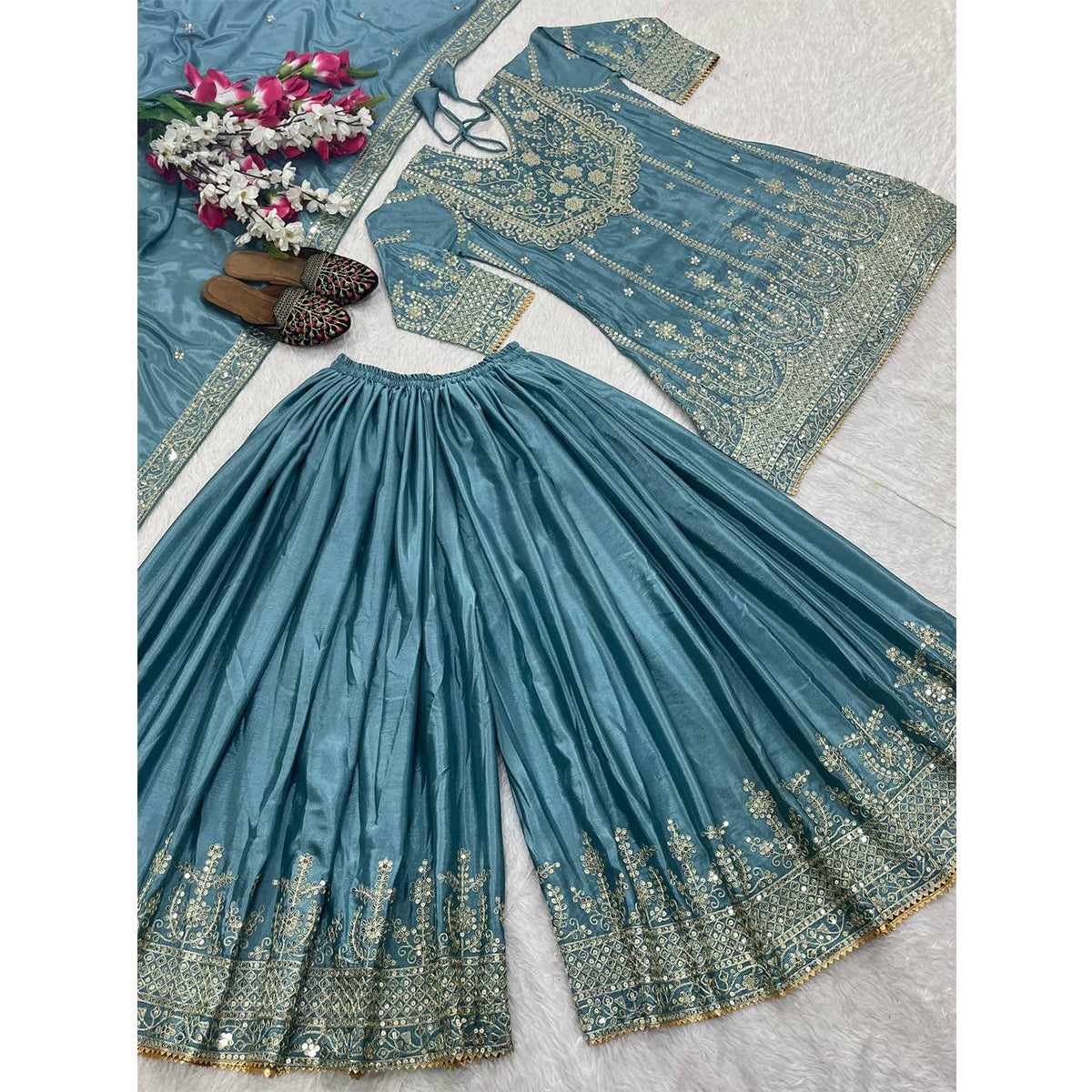 SHAFNUFAB Women's Georgette Ethnic Wear for WomenSemi StitchedSalwarSuit  SF24126