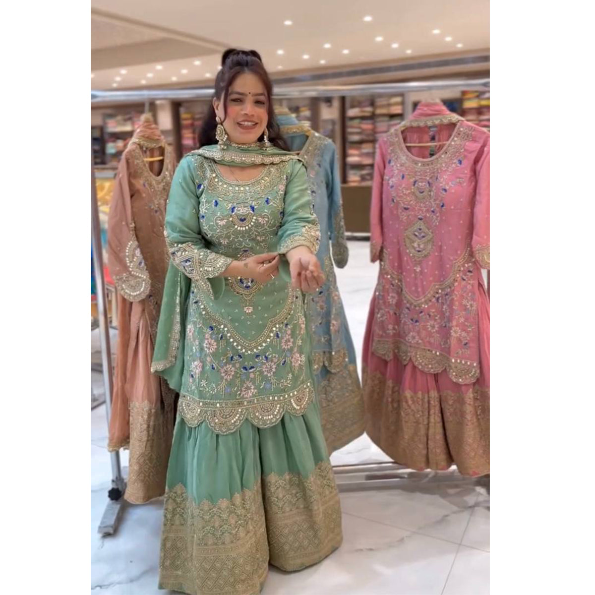 SHAFNUFAB Women's Georgette Ethnic Wear for WomenSemi StitchedSalwarSuit  SF24133