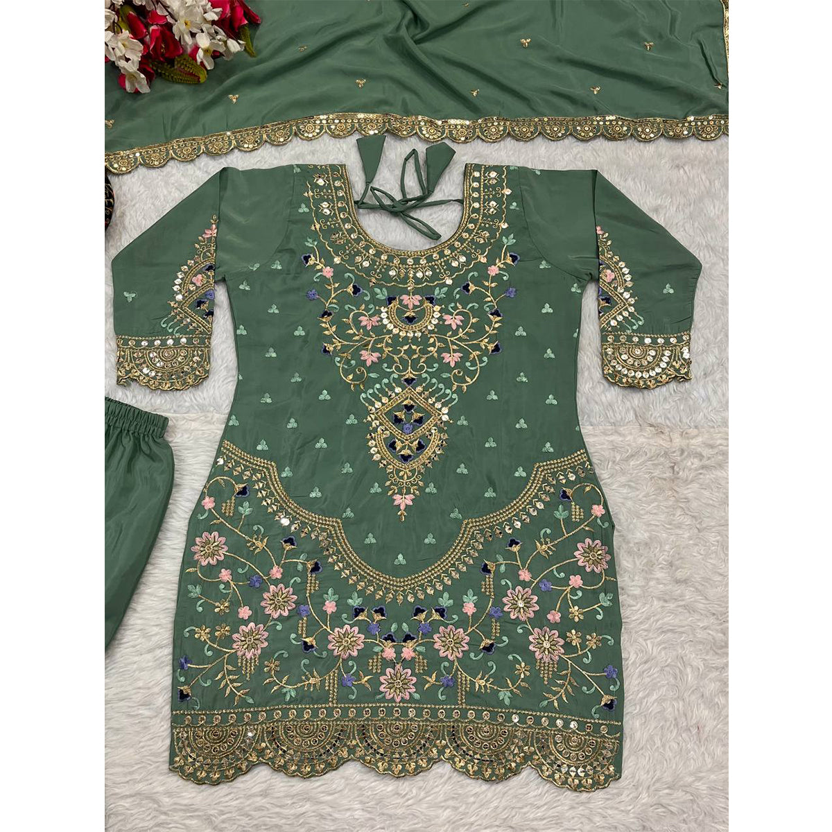 SHAFNUFAB Women's Georgette Ethnic Wear for WomenSemi StitchedSalwarSuit  SF24133