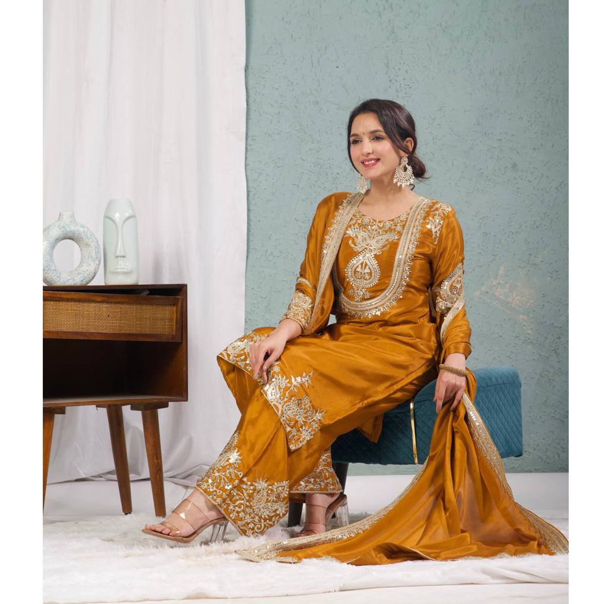 SHAFNUFAB Women's Georgette Ethnic Wear for WomenSemi StitchedSalwarSuit  SF24135