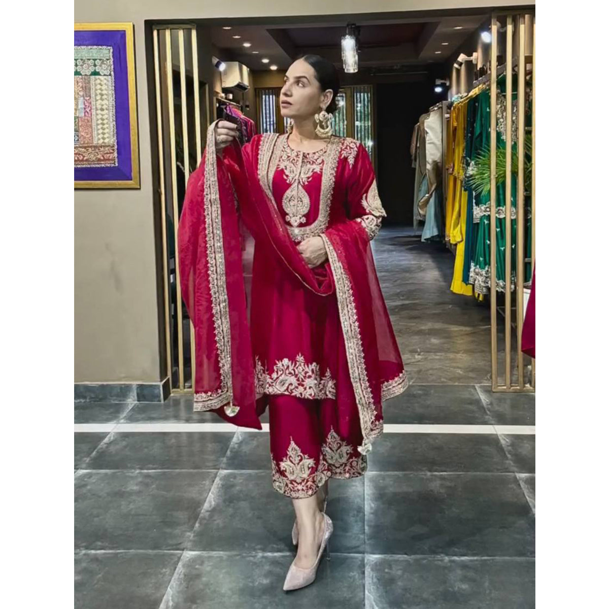SHAFNUFAB Women's Georgette Ethnic Wear for WomenSemi StitchedSalwarSuit  SF24138