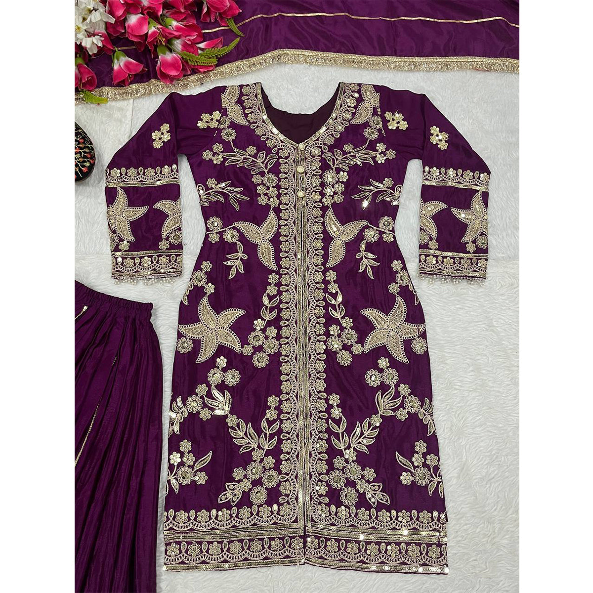 SHAFNUFAB Women's Georgette Ethnic Wear for WomenSemi StitchedSalwarSuit  SF24144