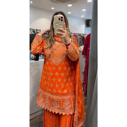 SHAFNUFAB Women's Georgette Ethnic Wear for WomenSemi StitchedSalwarSuit  SF24153