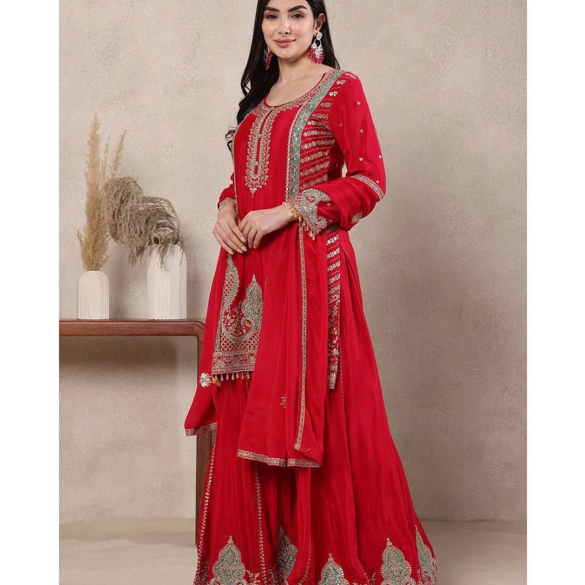 SHAFNUFAB Women's Georgette Ethnic Wear for WomenSemi StitchedSalwarSuit  SF24156