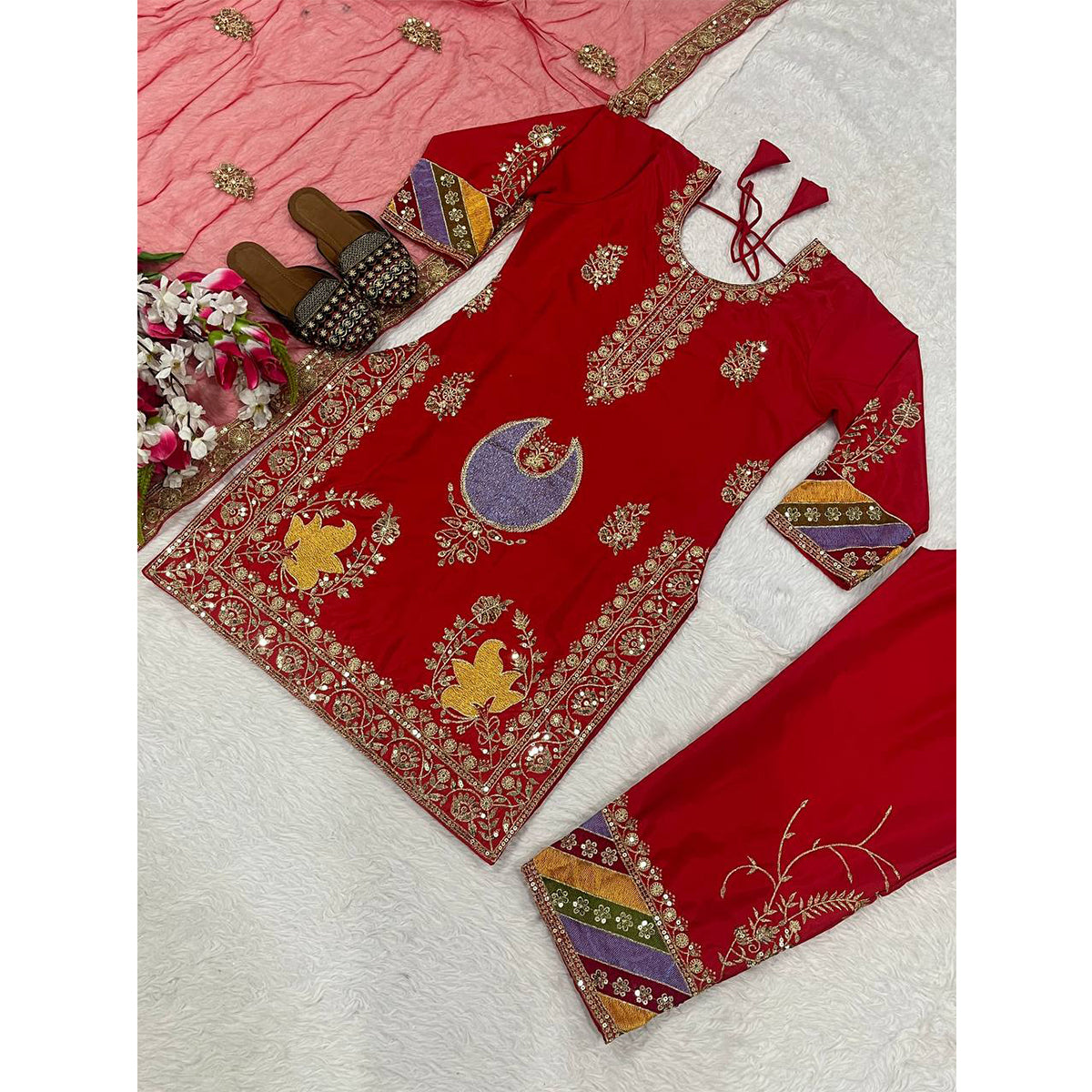 SHAFNUFAB Women's Georgette Ethnic Wear for WomenSemi StitchedSalwarSuit  SF24160