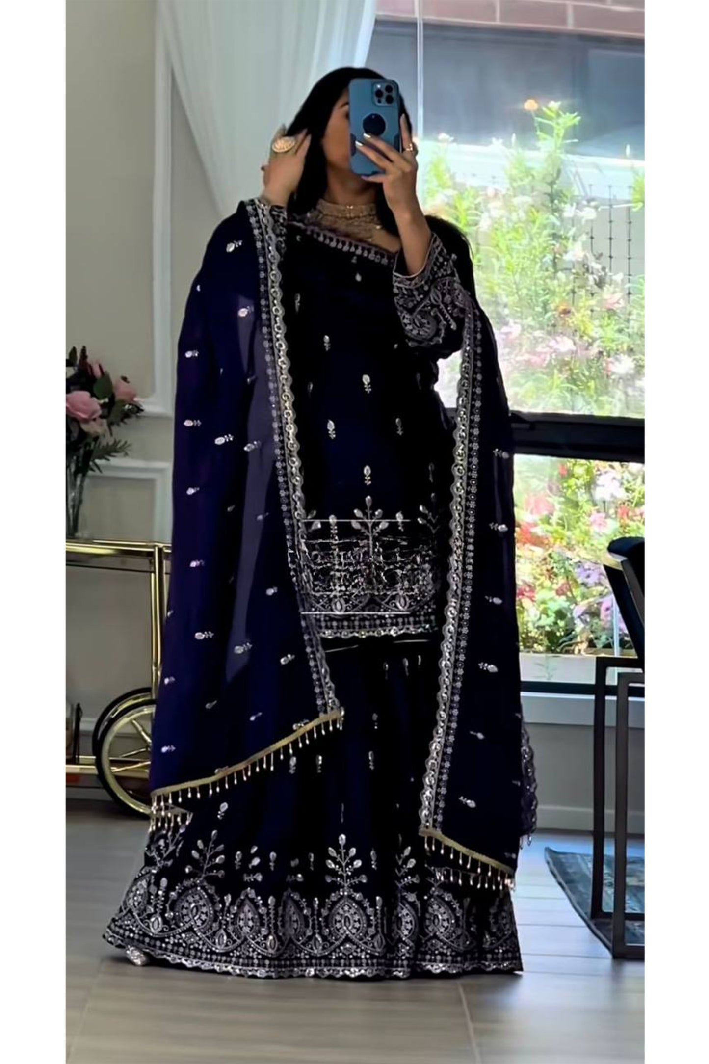 SHAFNUFAB Women's Georgette Ethnic Wear for WomenSemi StitchedSalwarSuit  SF24187