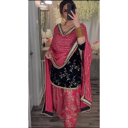 SHAFNUFAB WOMEN'S Georgette Stiched Suit (SF25104 Pink Free-Size )