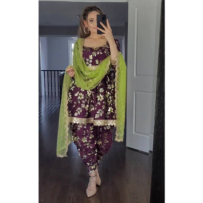 SHAFNUFAB WOMEN'S Georgette Stiched Suit (SF25109 Light Green Free-Size )