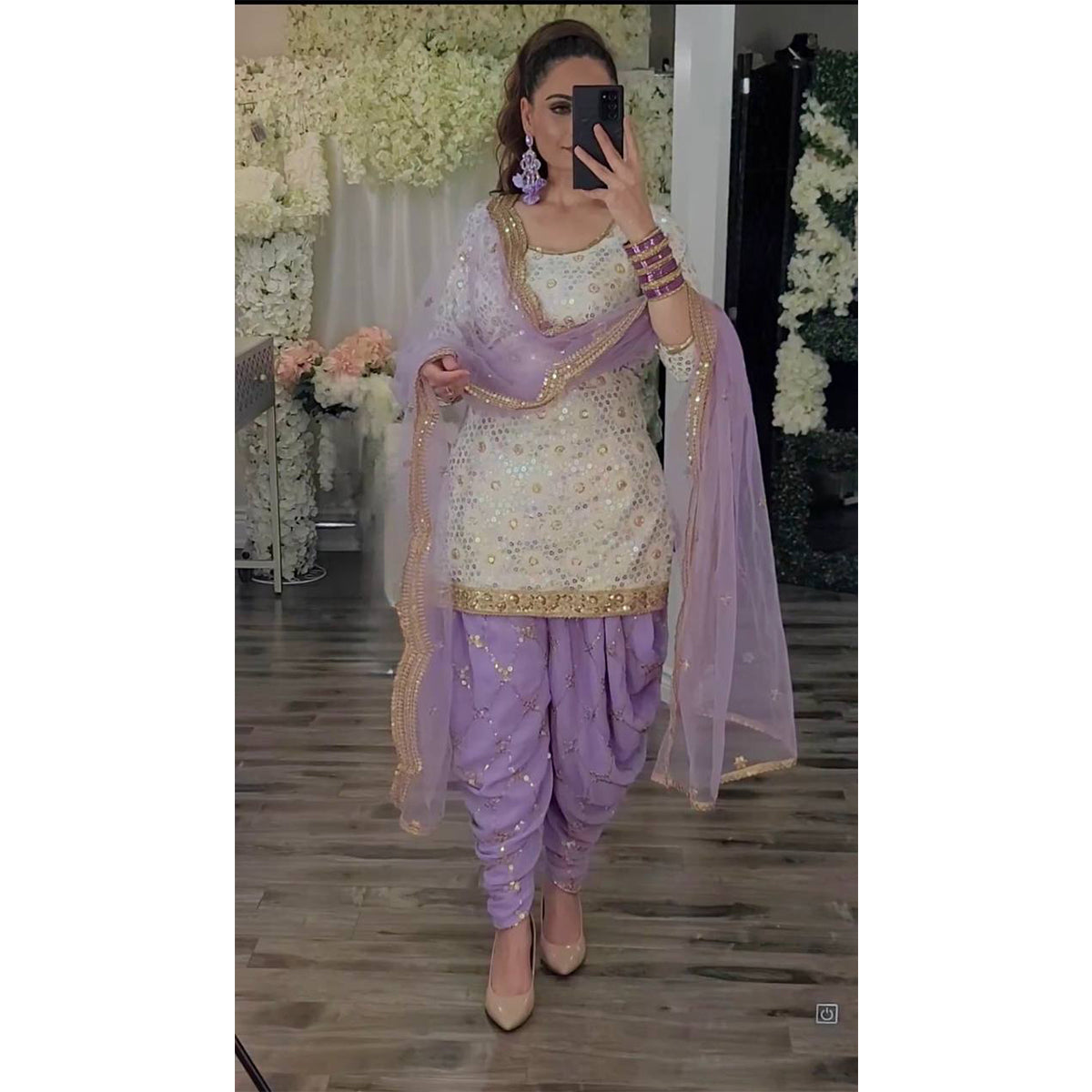 SHAFNUFAB WOMEN'S Georgette Stiched Suit (SF25111 Purple Free-Size )
