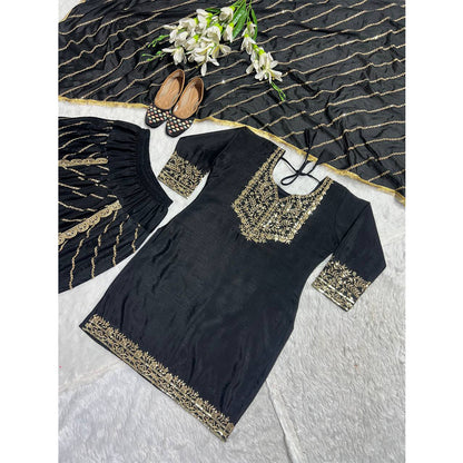 SHAFNUFAB WOMEN'S Chiffon Stiched Suit (SF251159-M SIZE Black Medium )