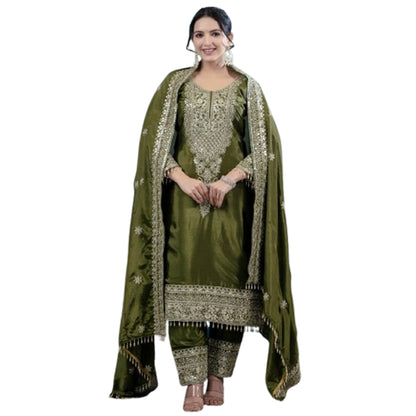 SHAFNUFAB WOMEN'S Georgette Stiched Suit (SF251172-M SIZE Green Medium )