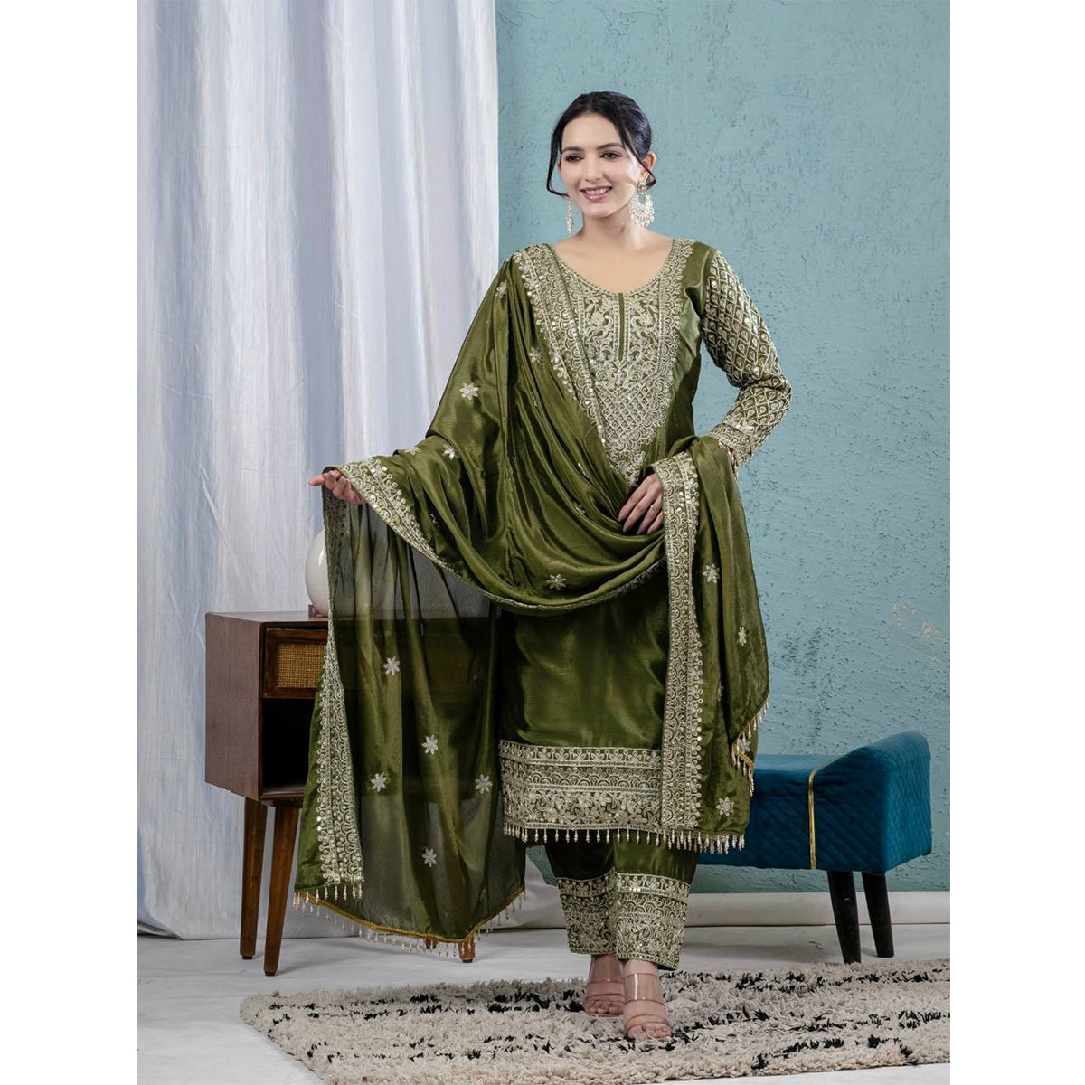 SHAFNUFAB Women's Georgette Ethnic Wear for WomenSemi StitchedSalwarSuit  SF251172