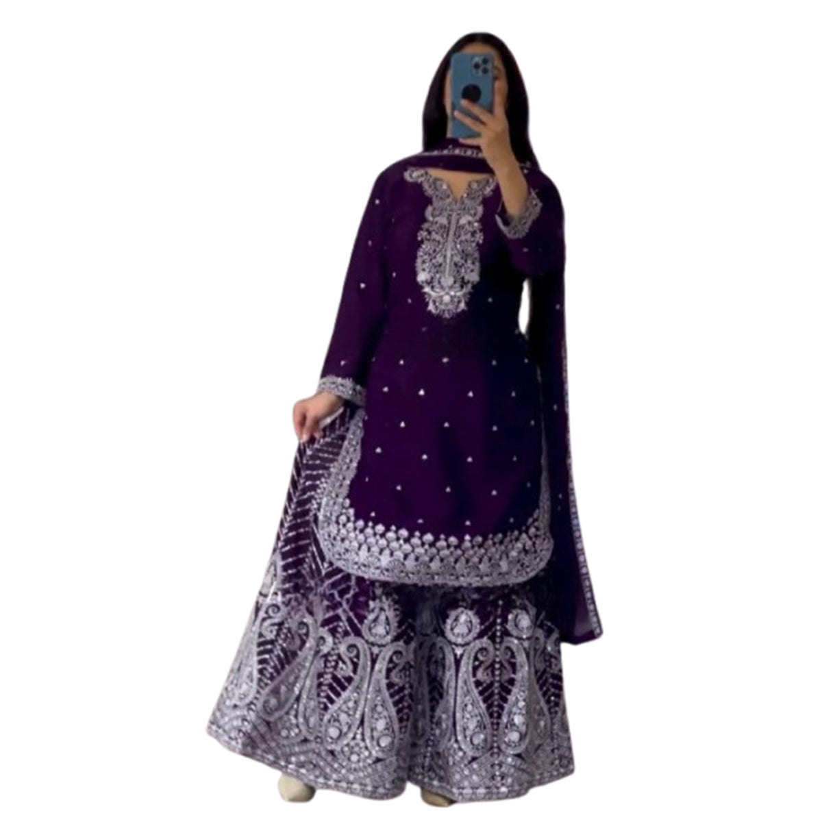 SHAFNUFAB WOMEN'S Georgette Stiched Suit (SF251173-M SIZE Wine Medium )