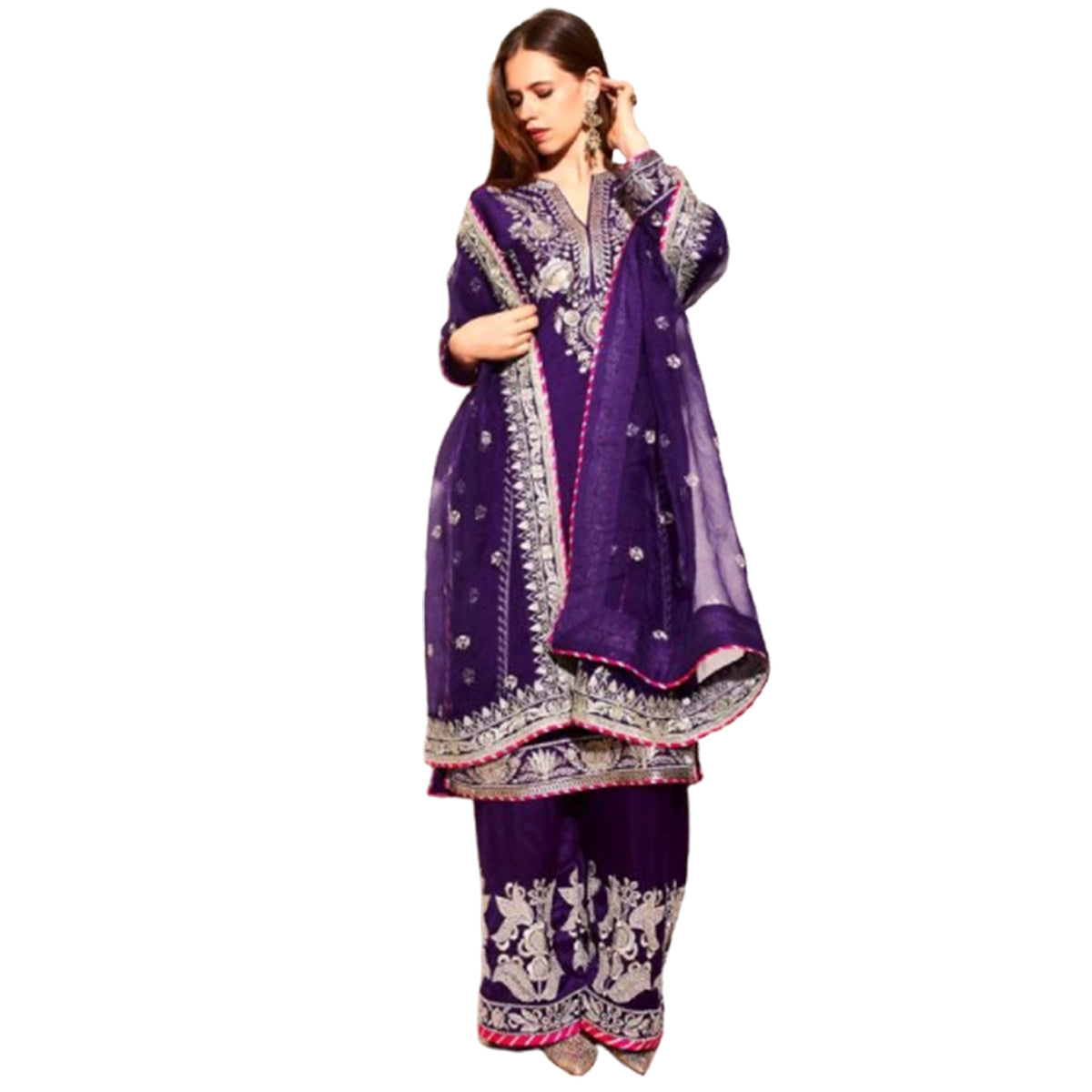SHAFNUFAB WOMEN'S Georgette Stiched Suit (SF251176-M SIZE Purple1 Medium )