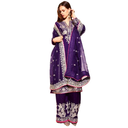 SHAFNUFAB WOMEN'S Georgette Stiched Suit (SF251176-M SIZE Purple1 Medium )