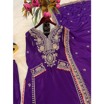 SHAFNUFAB WOMEN'S Georgette Stiched Suit (SF251176-M SIZE Purple1 Medium )