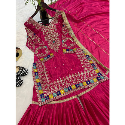 SHAFNUFAB WOMEN'S Georgette Stiched Suit (SF251177-M SIZE Pink1 Medium )