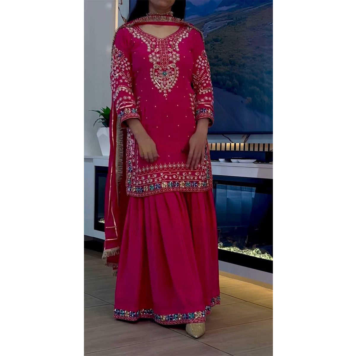 SHAFNUFAB Women's Georgette Ethnic Wear for WomenSemi StitchedSalwarSuit  SF251177