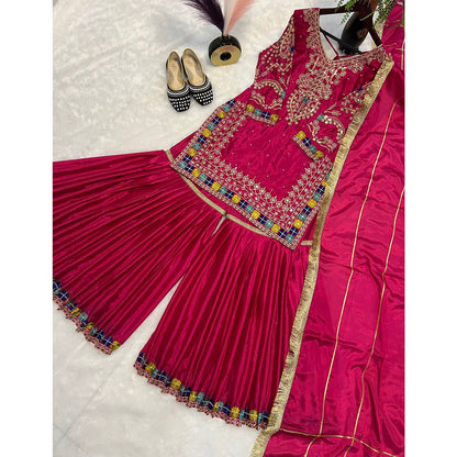 SHAFNUFAB WOMEN'S Georgette Stiched Suit (SF251177-M SIZE Pink1 Medium )