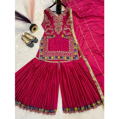 SHAFNUFAB WOMEN'S Georgette Stiched Suit (SF251177-M SIZE Pink1 Medium )