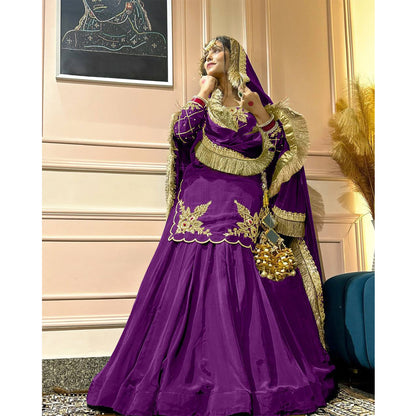 SHAFNUFAB WOMEN'S Georgette Stiched Suit (SF251180-M SIZE Purple2 Medium )