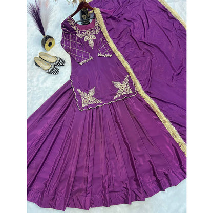 SHAFNUFAB WOMEN'S Georgette Stiched Suit (SF251180-M SIZE Purple2 Medium )