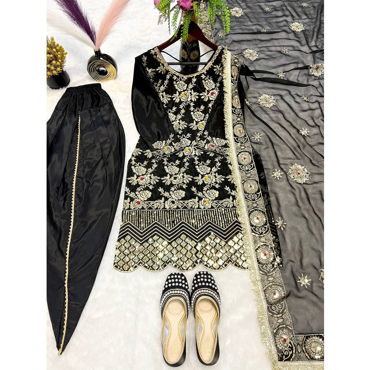 SHAFNUFAB Women's Georgette Ethnic Wear for WomenSemi StitchedSalwarSuit  SF251190