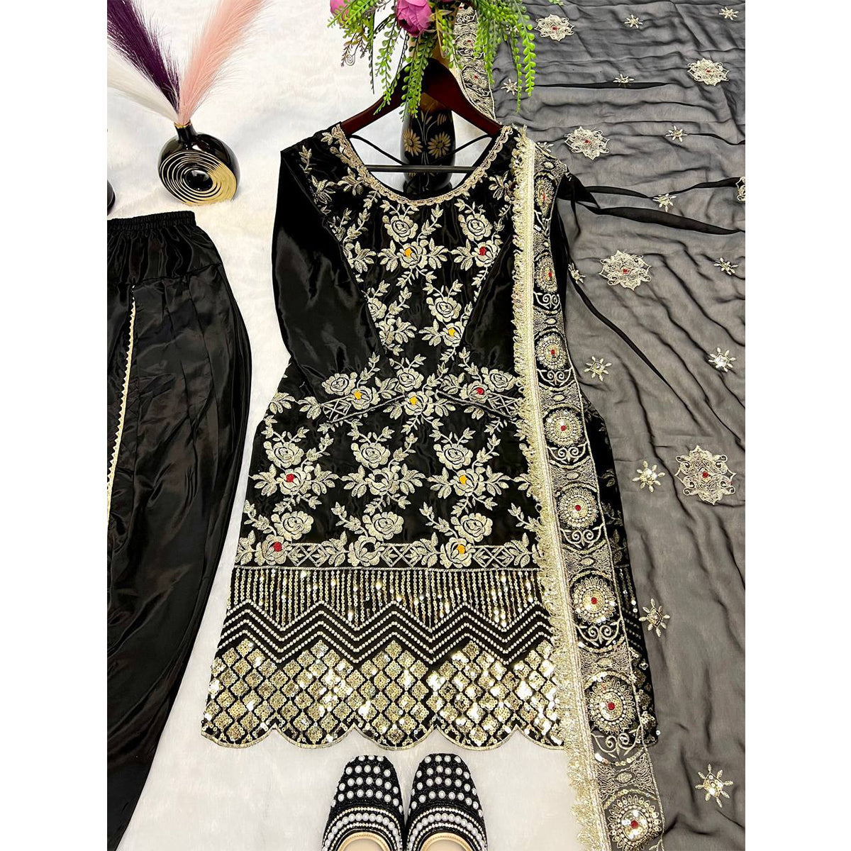 SHAFNUFAB Women's Georgette Ethnic Wear for WomenSemi StitchedSalwarSuit  SF251190